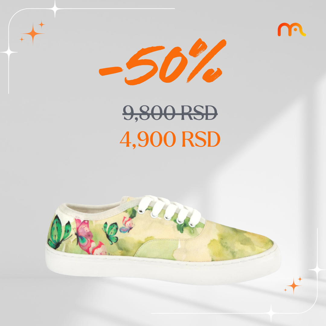 Leptiri na zelenoj pozadini - platnene ženske patike (-50%)