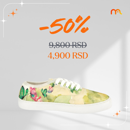 Leptiri na zelenoj pozadini - platnene ženske patike (-50%)