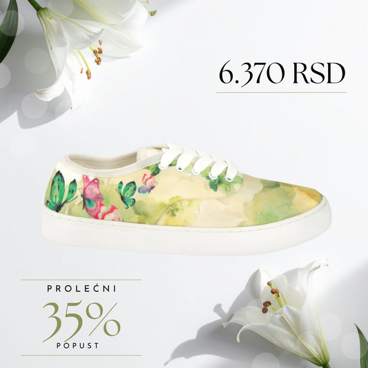 Leptiri na zelenoj pozadini - platnene ženske patike (-35%)