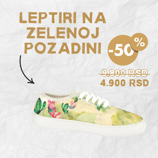 Leptiri na zelenoj pozadini - platnene ženske patike (-50%)
