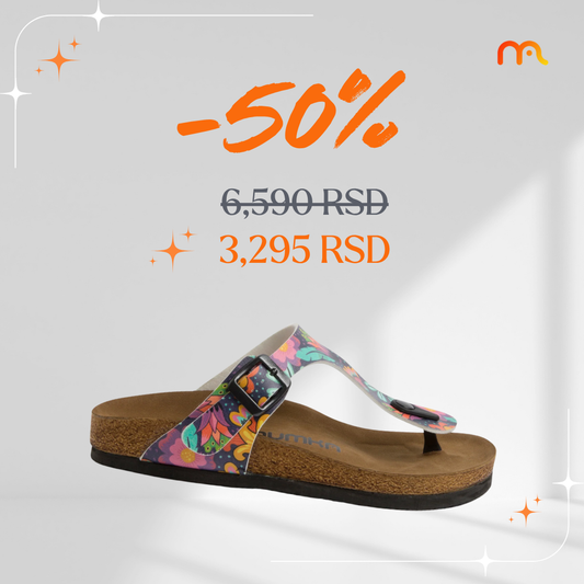 Mnoštvo raznobojnih cvetova - ženske japanke (-50%)