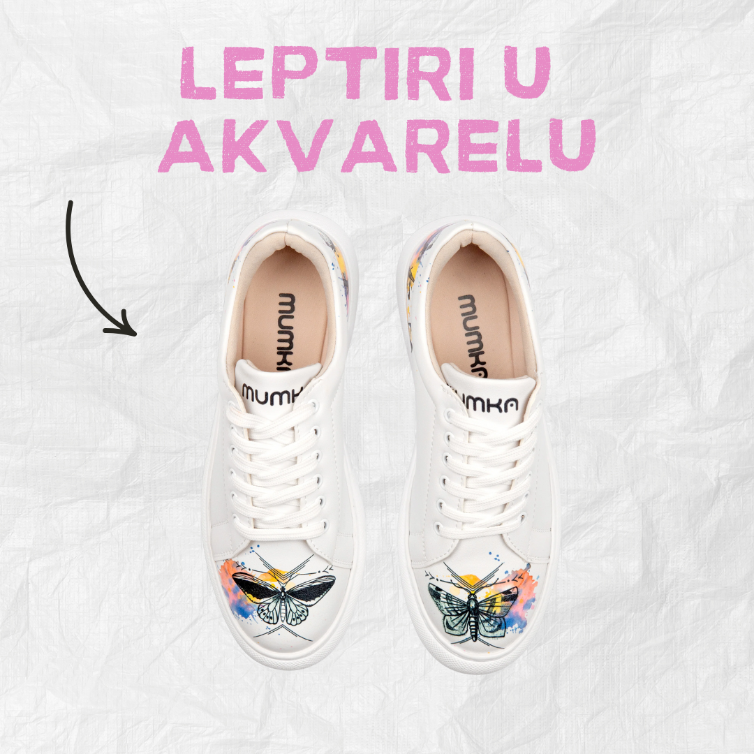 Leptiri u akvarelu - ženske patike sa platformom (-20%)